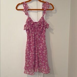 Lulus pink and white flowy adjustable straps sundress